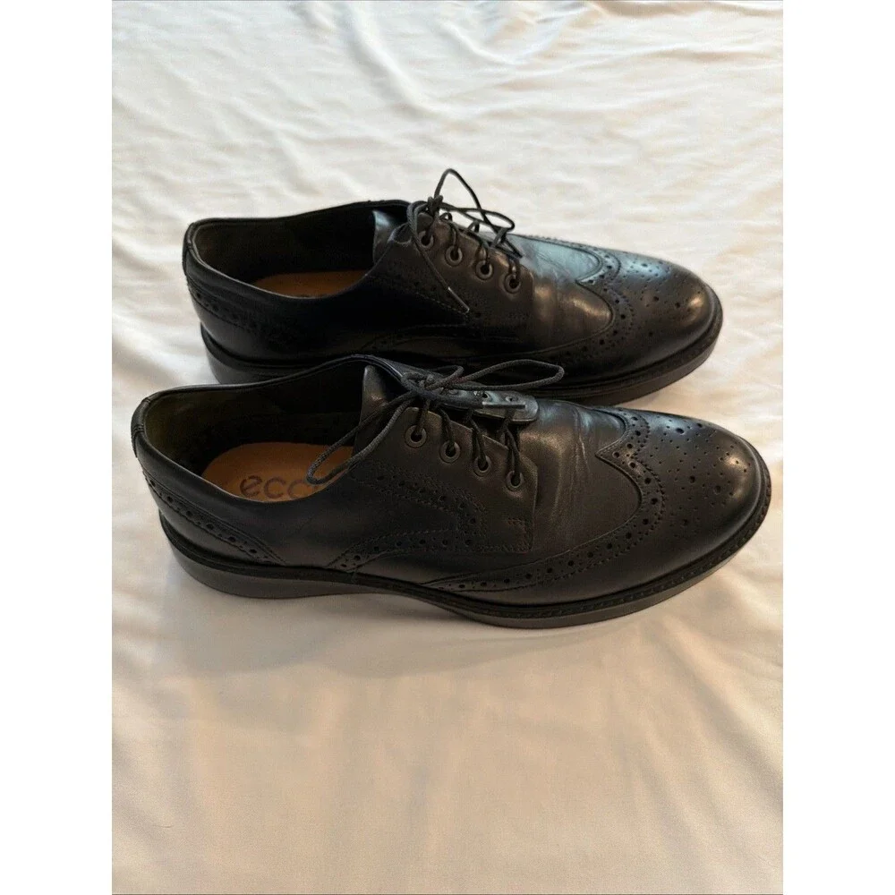 Ecco Mens Helsinki 2.0 Black Leather Slip On Brogue Dress Shoes Size 10.5